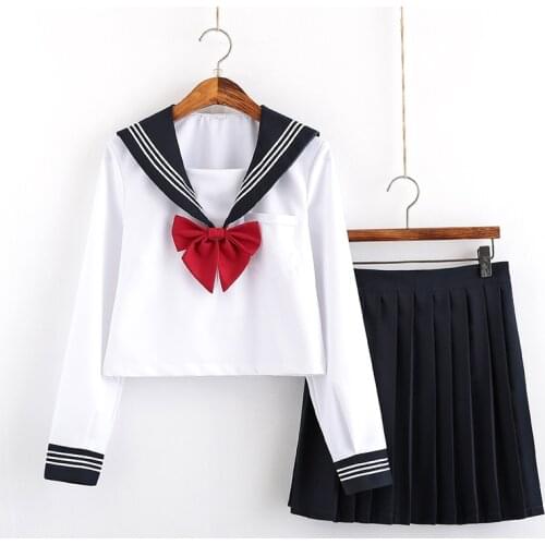 New School Girl Uniform 2021 Hot Spring Summer White And Black Three Lines JK Uniforms Middle High School Japanese Sailor Suits