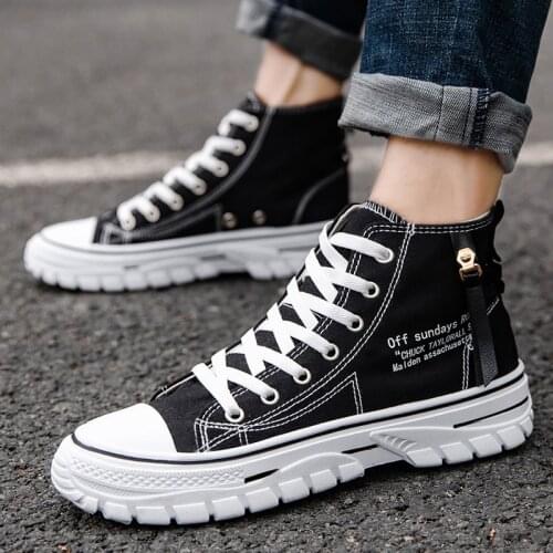 2021 Men Canvas Shoes Summer & Autumn New Korean Style Breathable High-Top Trend Casual Shoes All-Match Student Single Shoes Men
