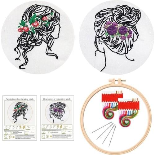 2 Pack Hair Embroidery Kit for Beginners, Gift Embroidery Starter Kits, Embroidery Set, Craft Kit, English Manual