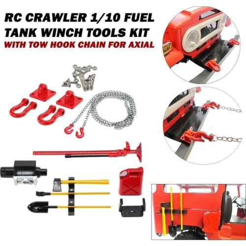 Fuel Tank Winch Tools Kit with Tow Hook Chain for Axial RC 1:10 Axial SCX10 CC01 D90 D110 TF2 Rock Crawler 1/10