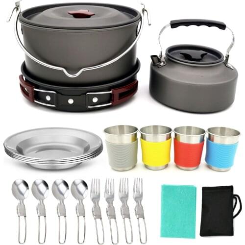 Spot Outdoor Products Camping Picnic Pot Set Set New Camping Coying Utensils Stove Aluminum Pot