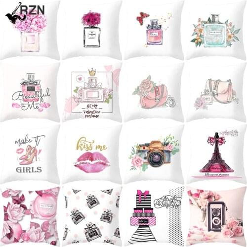 NEW Perfume Bottles Series Floral Print White Cushion Covers Hot Polyester Modern Fashion Pillows Cover Sofa Couch Throw Pillows