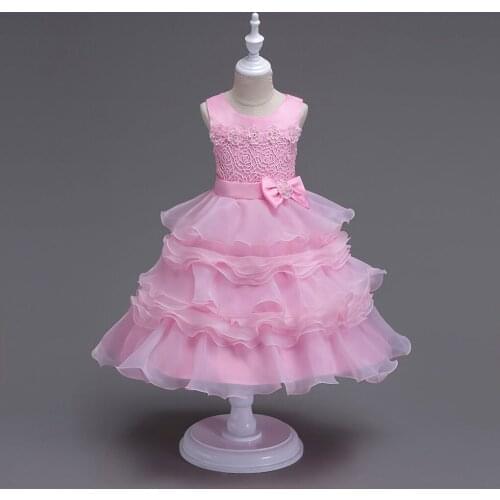 Newest princess summer Dress Multi layer cake dresses Lace Flower Jacobs baby girls wedding dress children clothing 2-9 years