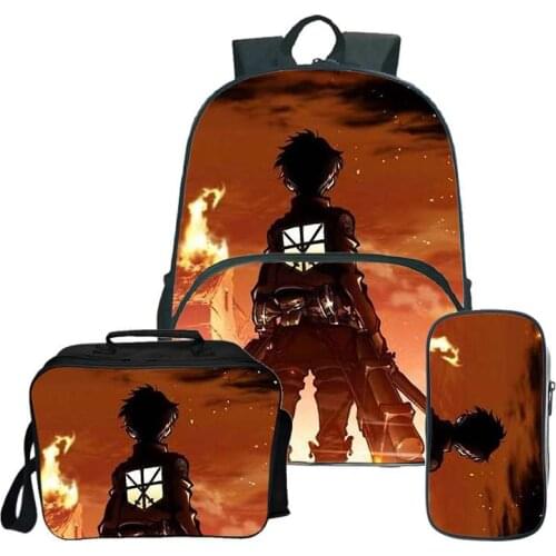 Attack on Titan School Bag Set Student School Backpack Teens Boys Backpack with Pencil Bag Children Shoulder Bag Mochila Escolar