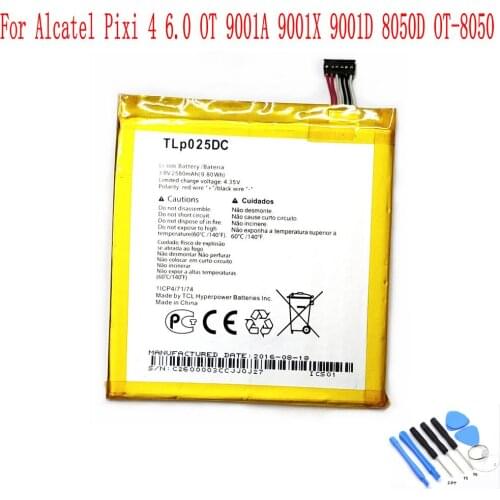 Original High Quality 2580mAh TLp020EC battery For Alcatel Pixi 4 6.0 OT 9001A 9001X 9001D 8050D OT-8050 Mobile Phone