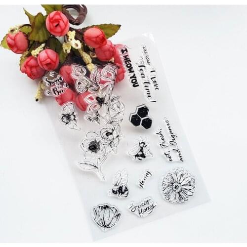 11*16CM Bee Flower Transparent Clear Stamps / Silicone Seals Roller Stamp For DIY Scrapbooking Photo Album/Card Making