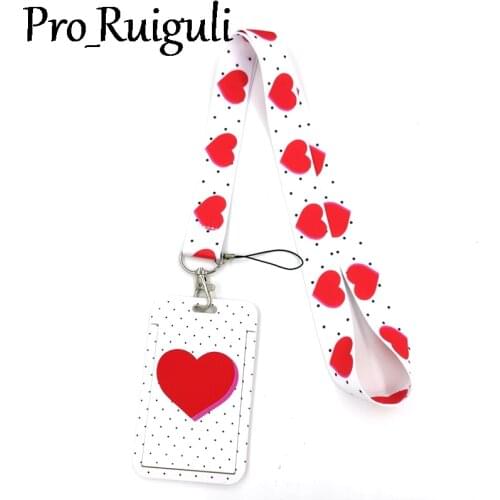 Pink Heart Love Point Wave Lanyard Credit Card ID Holder Bag Student Women Travel Card Cover Badge Car Keychain Decorations