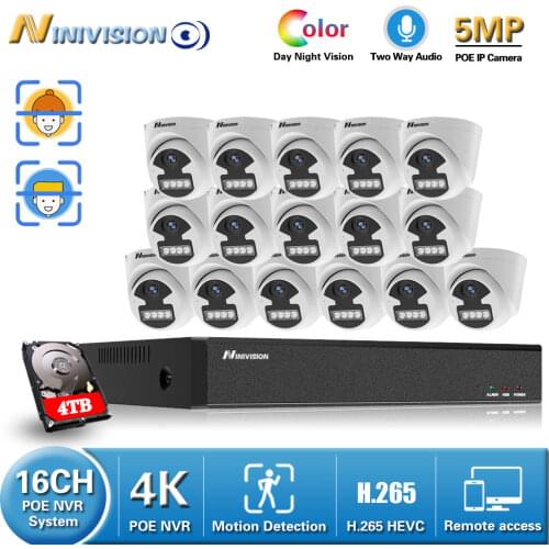 16CH 4K POE NVR Surveillance System 5.0MP Two Way Audio Poe IP Camera 16 Channel NVR Kit Video Surveillance Set IOS Android View