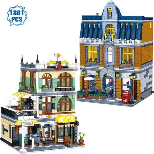 Technical Expert European Restaurant House Building Blocks Diy Street View Model Bricks Construction Toys for Adult Gifts