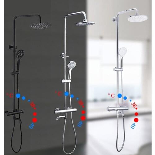 Thermostatic Shower System Chrome Black Faucet Bathroom Bath Shower Mixer Set Waterfall Rain Shower Head Bathtub Taps