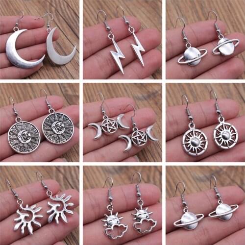 Vintage Totem Earring Sun & Moon Dangle Earrings Geometric Women Dangle Earrings Star Moon Female Korean Jewelry