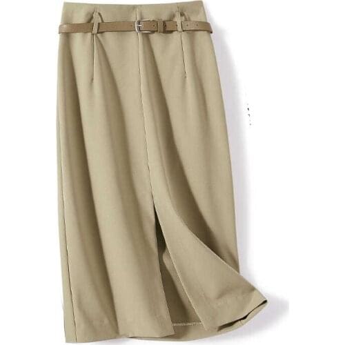 Khaki skirt womens summer thin high-waisted temperament a-word bag hip skirt step-by-step fork suit skirt women clothes