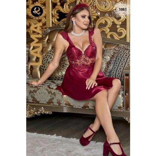Women Burgundy Satin Nightgown - RNL-LM1061