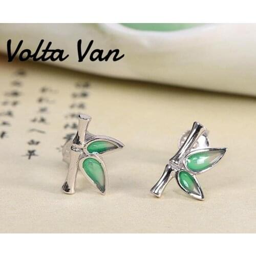 Volta Van 925 Sterling Silver Stud Earrings 2021 New Elegant Trendy Bamboo Leaves Fine Jewelry Concise Fashion Women Earrings