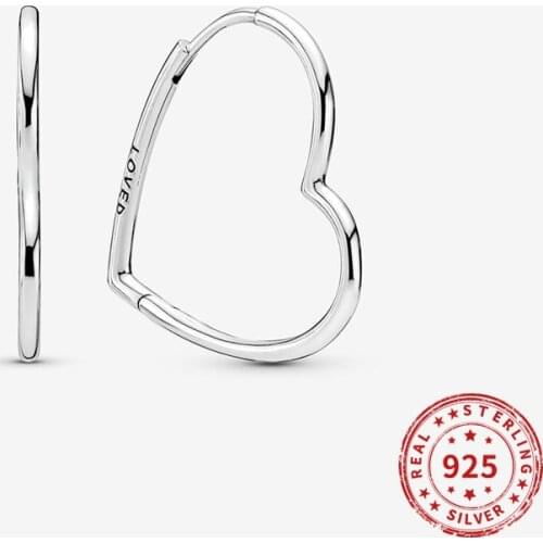 Real 925 Sterling Silver ring Asymmetrical Heart Hoop Earrings For Women 2021 Trend Lady Fashion Jewelry Pendientes Mujer Moda