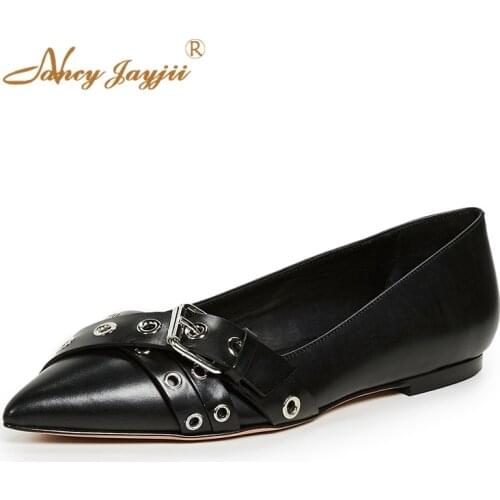 Maxine Female Flats Luxury Ladies Shoes Black Buckles Fashion Dress Party Street Career 2021 Autumn Winter Big Size 45 40 44 39