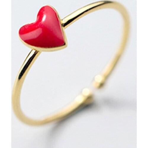 100% 925 Sterling Silver Fashion Jewelry Red Heart Ring Girls Kids Women Gift Gold Color Open rings Drop Shipping