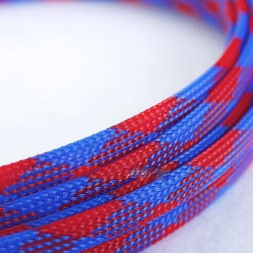 Audio shockproof net 3Meter Braided Cable 8-15mm Wiring Harness Loom Protection/Sleeving - Blue/Red for DIY cable