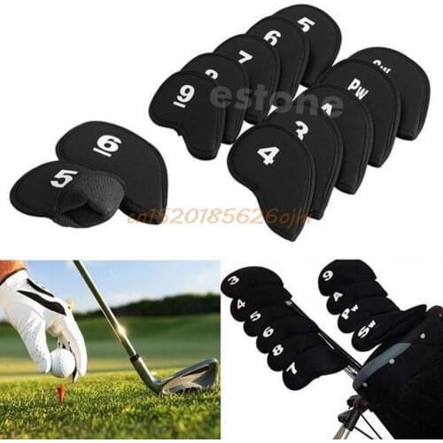 10pcs Black Golf Head Cover Club Iron Putter Head Protector Set Neoprene