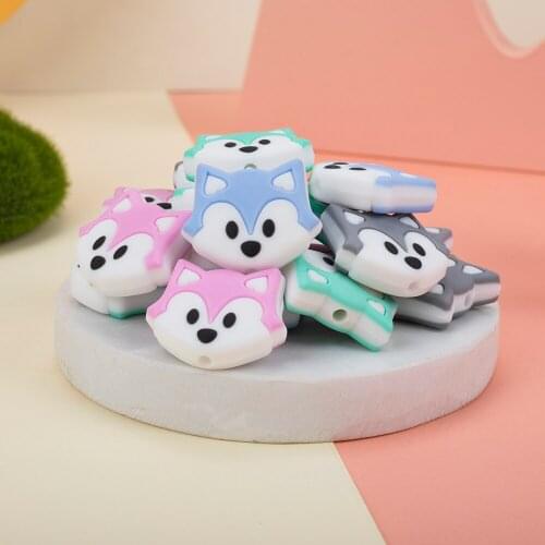 Sunrony 10pcs Silicone Beads Teething Cartoon Fox Beads Animals DIY Pacifier Clip For Children Newborn Baby Teether For Teeth
