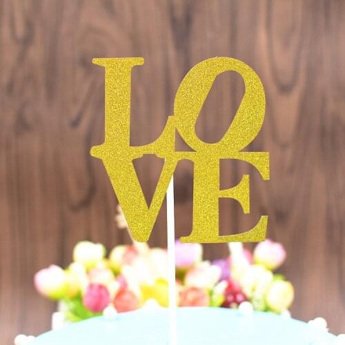 10pcs Cake Decoration Giltter Gold Sliver Cake Toppers Wedding Dessert Decortiving Supplies for Happy Wedding Bachelor Party