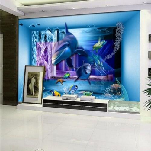 Custom 3d mural Underwater World mural 3d stereo Living Room children Room Mural Space Dolphin TV Background Wallpaper