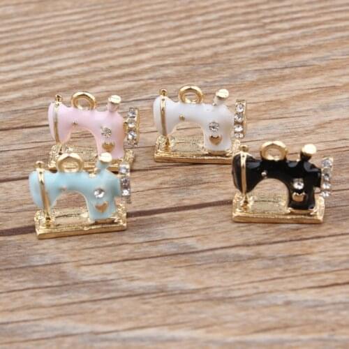 5pcs Sewing machines with Rhinestone Oil Drop Pendant fit for bracelet DIY Fashion Jewelry Accessories