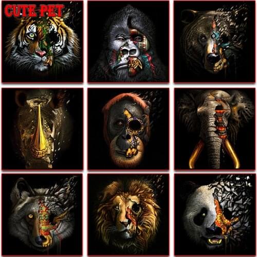 5D cross stitch diamond painting"Metal animal tiger bear wolf elephant ape" Diamond Embroidery FULL square diamond mosaic kit