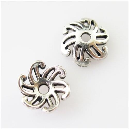 80Pcs Tibetan Silver Chrysanthemum Flower End Bead Caps Connectors 9mm