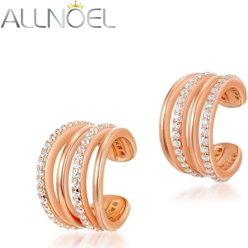 ALLNOEL Brass Earrings For Women Zircon Rose Gold Round Copper Classic Fashion Hip Hop Earring Anniversary Fine Jewelry New Gift