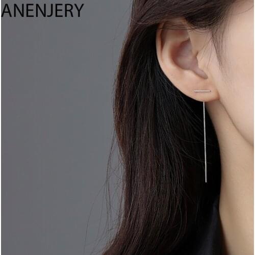 ANENJERY Simple 925 Sterling Silver Box Chain Earrings For Women Temperament Niche Earline Wholesale S-E1445
