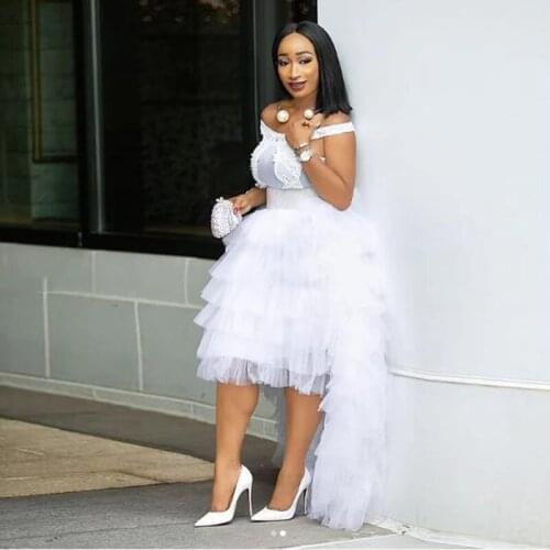 White Tulle Skirts Custom High Low Skirts Elastic White Waistband Extra Puffy for Elegant Wedding Party Cocktail Skirts 2021