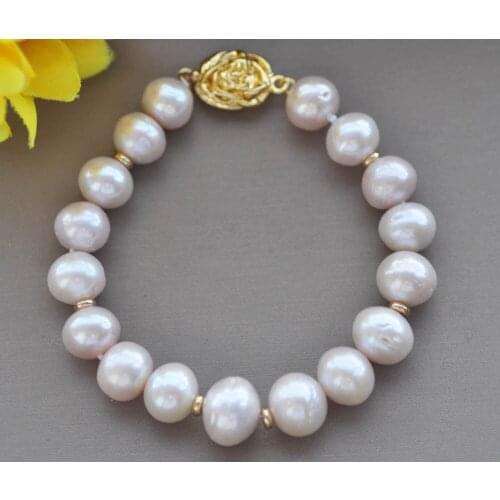 Z11116 8" 14mm White Almost Round Edison Keshi Pearl Bracelet