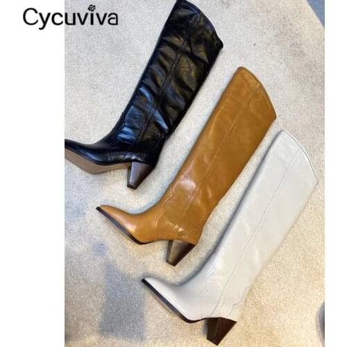 Genuine Leather Over The Knee High Boots Women Spike High Heel Long Boots Ladies Winter Shoes Sexy Thigh High Boots For Women
