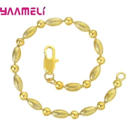 925 Sterling Silver 18K Gold Plated Transfer Beads Bracelet Gold Chain Bracelet For Women Men Gifts Good Luck Jewelry