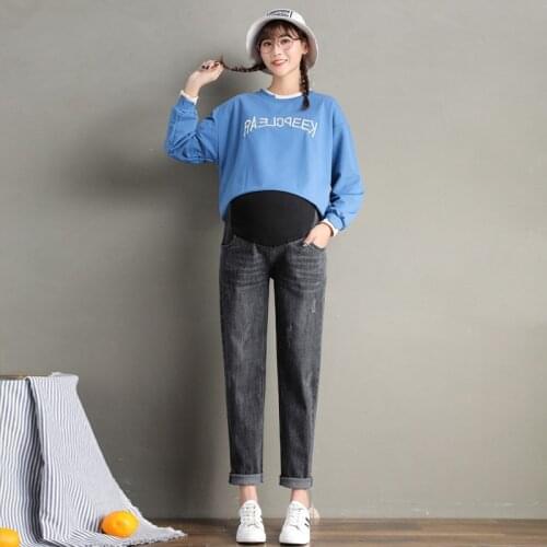 New Pregnancy Abdominal Pants Jeans Maternity Pants For Pregnant Women Clothes High Waist Trousers Loose Denim Jeans