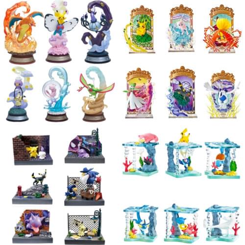 Blind Box 6pcs Genuine Stained Glass Pokemon Figures Pikachu Mew Ho-Oh Lugia Gardevoir Eevee Toy Gift Decoration