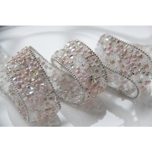 Fake Pearl Beaded Lace Trim Mesh Fabric Iron on Paillette Lace Beaded Pearl Trim Braid Lace Applique