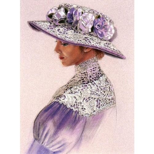 JMINE Div 5D Lavender Woman lady Hat Full Diamond Painting cross stitch kits art High Quality Portrait 3D paint by diamonds