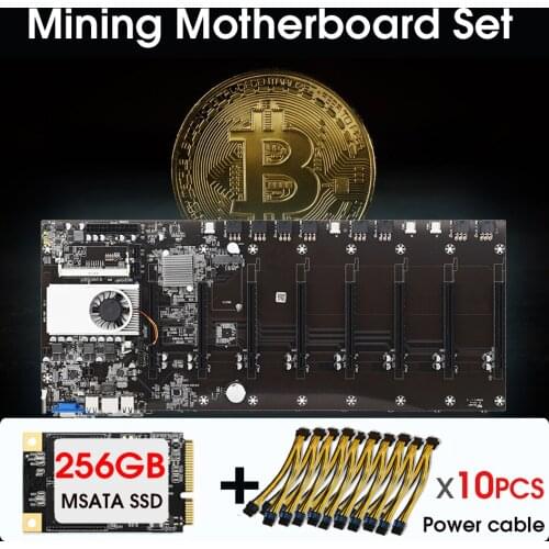 T37 8 GPU Mining Motherboard Set with CPU 256GB MSATA SSD and 10PCS 8PIN Power Cable Kit Bitcoin Mining Combo Eth