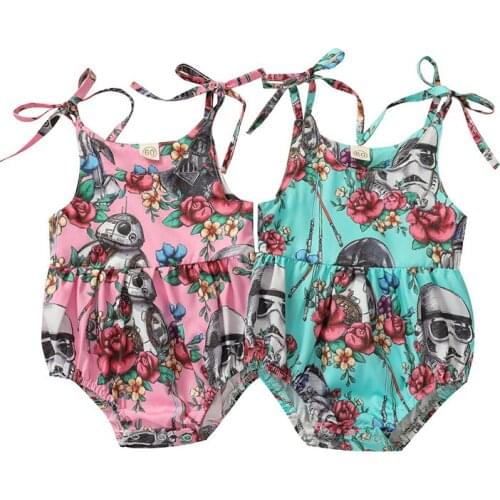 Toddler Newborn Baby Girl Clothes Robot Floral Print Romper Sleeveless O-neck Short Sling Jumpsuit Summer Childrens Clothing