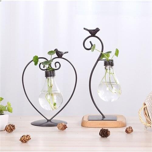 Hydroponic Plant Glass Bottle Decoration Iron Art Flower Stand Flower Pot Office Countertop Vase Home DecoratCrafts Ornaments
