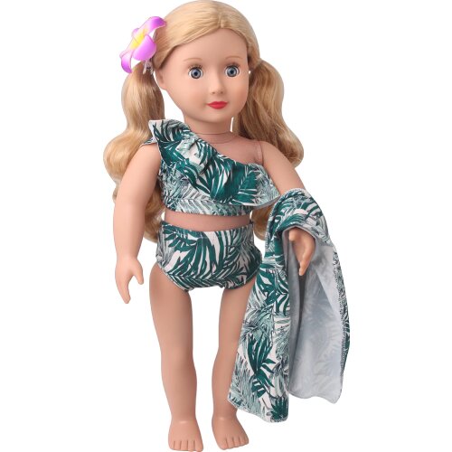 18 Inch Girls Doll Clothes Summer Green Bathing Suit+Print Blanket American Newborn Dress Baby Toy Swimwear Fit 43 Cm Dolls c956