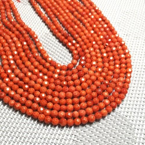 Natural Stone Small Beads 4mm Faceted Coral Bead Round Loose Isolation Beads for Jewelry Making Bracelet DIY Neckalce