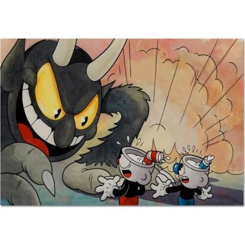 Cartoon Cuphead Mugman Cloth Silk Canvas HD Poster Home And Bedroom Decoration Wall Fabric Poster Custom Print More Size