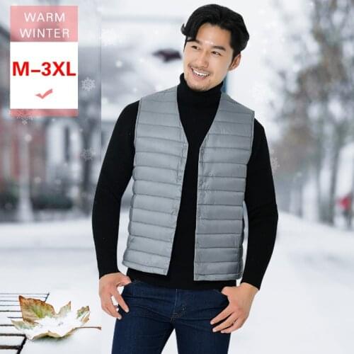 New Men Spring Winter Fashion Ultra Light Down Vest V Neck Warm Sleeveless Coat Male Casual Autumn White Duck Down Waistcoat