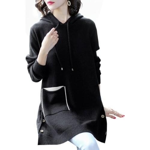 Autumn and Winter new Thick Long Sweater dress Womens clothing Casual Knitted Long sleeve Sweater fashion Hooded Pullovers Tops