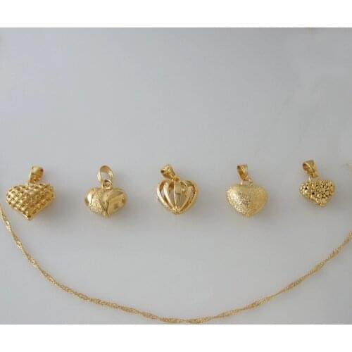 8 STYLES AVAILABLE- YELLOW GOLD OVERLAY 18" NECKLACE& HEART WIDTH 0.7" HANGS 0.87" PENDANT/Great Gift