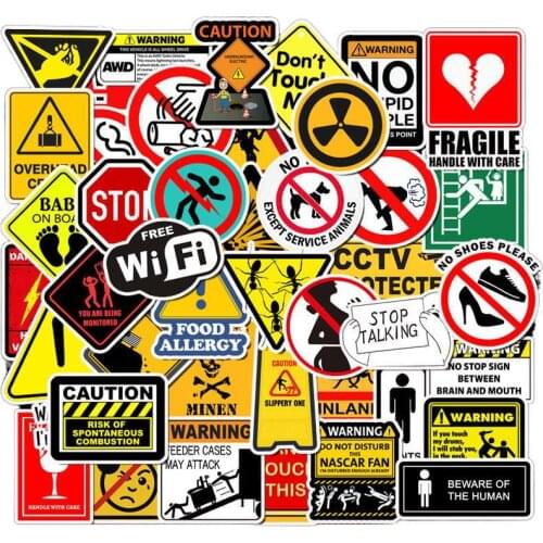 10/30/50pcs Warning Signs Stickers for Laptop Motorcycle Bike Luggage Home Decor DIY Danger Banning Reminder Funny Sticker