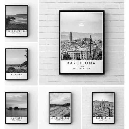 Barcelona Travel Print, Barcelona Poster, Unique Wallart Decor, Black and White Coordinates Home Decor, Spain Barcelona